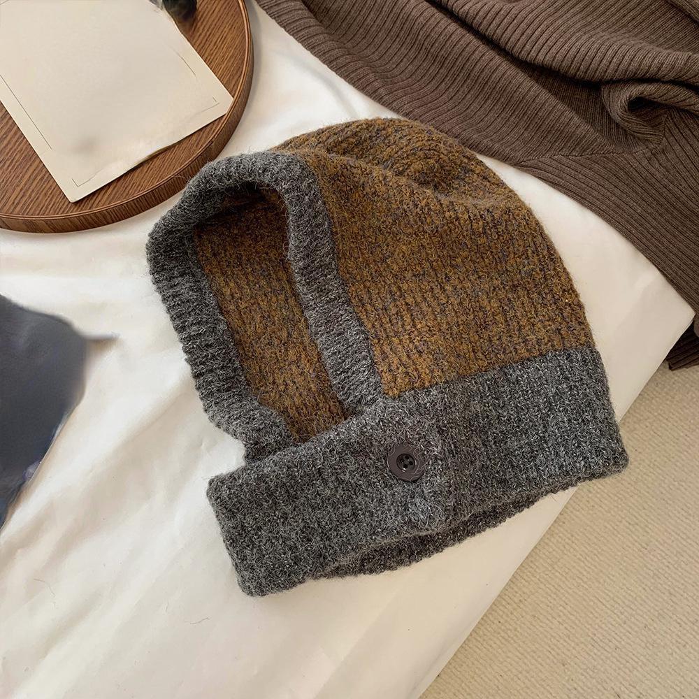 Japanese Retro Hat Women Scarf Winter Hat and Neck Cold Proof Warm Knit Cap Female Fashion Color Matching Women's Hats