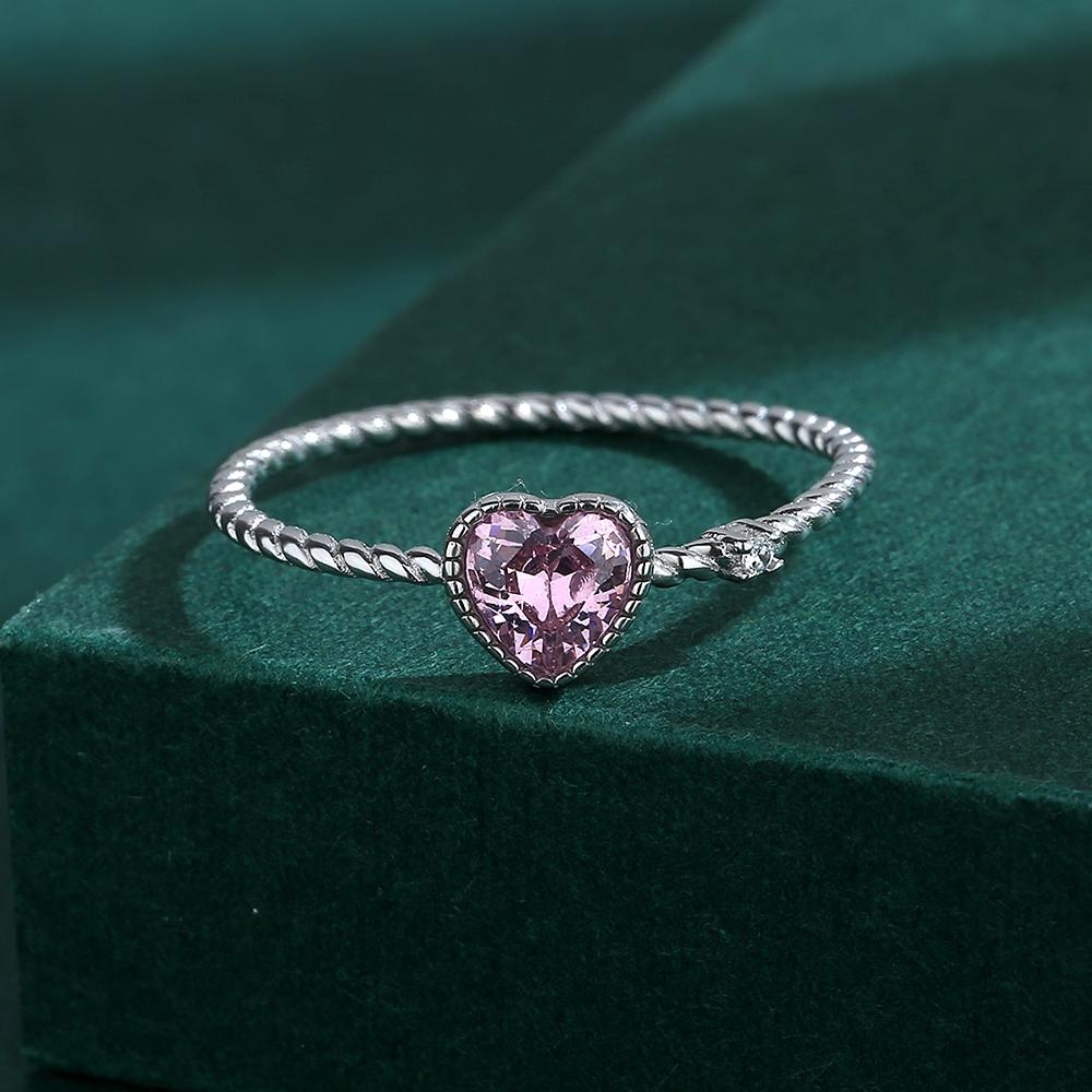 Модные кольца для женщин S925 стерлингового серебра ослепительные фианиты розовое сердце любовь свадебный подарок пальцы ювелирные изделия оптом