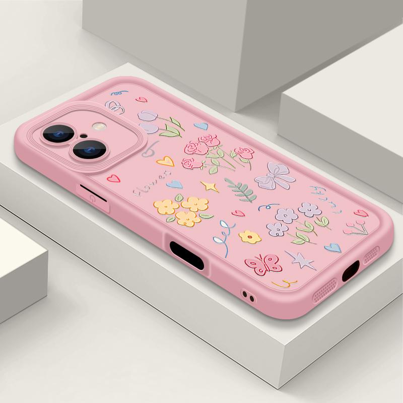 Ударопрочный чехол для телефона с мультяшным цветочным узором для iPhone 16 Pro Max 15 Pro 14 13 12 11 XS XR 8 7 силиконовый матовый TPU мягкий противоударный бампер