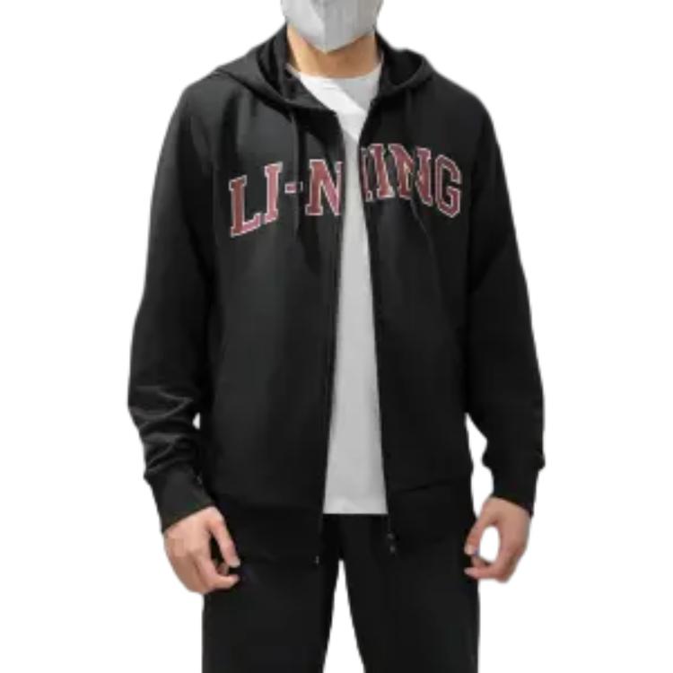 Li-Ning Повседневный свитшот с капюшоном и принтом букв серии Campus, унисекс, черный YWDU561-1