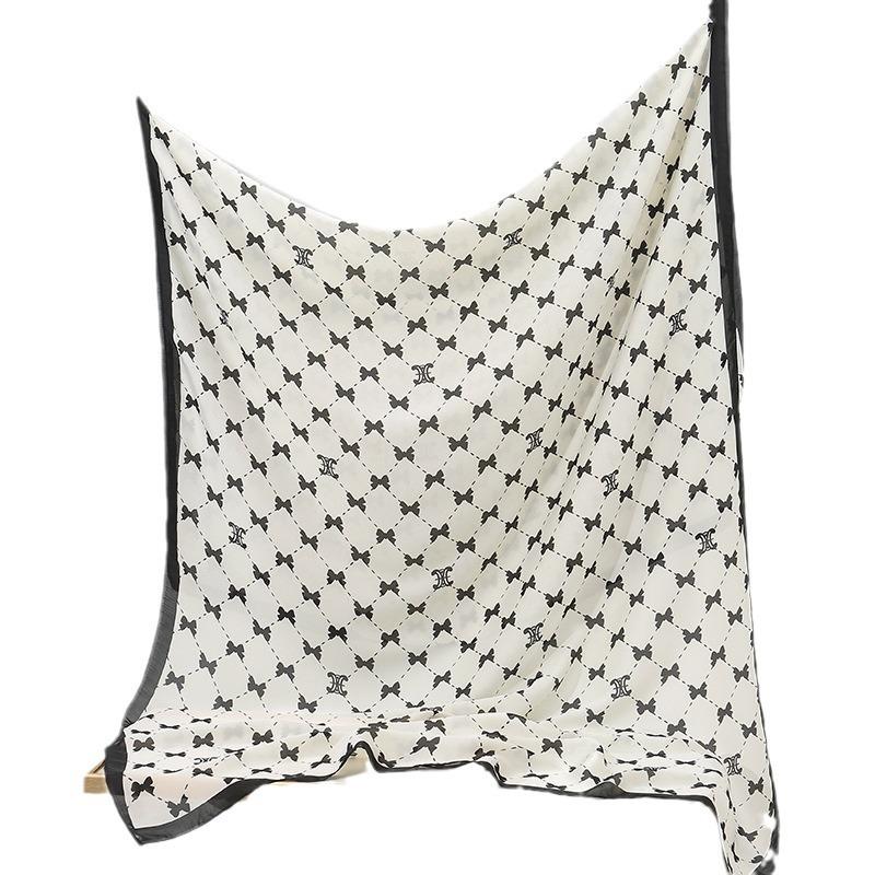 Свежий черно-белый шарф с принтом банта, весна и лето, тонкий шелковый шарф, кондиционер, комната снаружи, большой платок-шаль