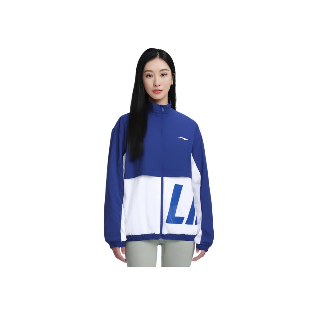 Li Ning Sports Lifestyle Series Color Block Logo Loose Jacket Unisex Jacket Deep-Blue Cream AJDR484-5
