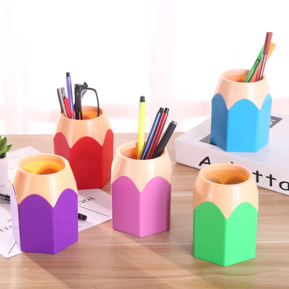 Holder Pen Organizer Shaped Brush Stand Cute Desk Makeup Cup Storage Colored Office Stationery Marker Crayon Vase Funny Supplies
