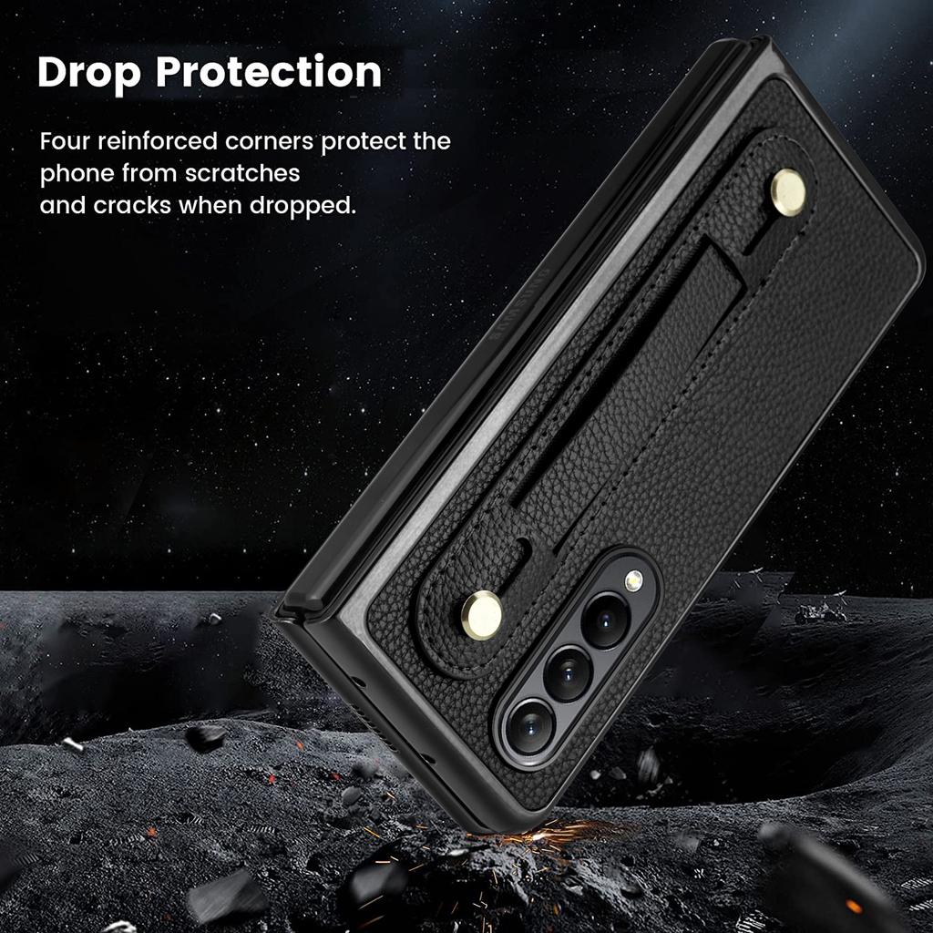 Складной чехол из закаленного стекла для Samsung Galaxy Z Fold 4 Fold3 Fold4 Fold2 Fold 3 2 Нескользящий кожаный чехол-браслет