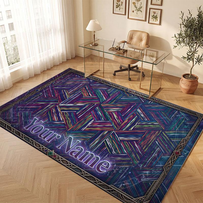 Abstract Geometric Theme Crystal Velvet Floor Rug Personalized Custom Name Text Warm Carpet Home Decoration