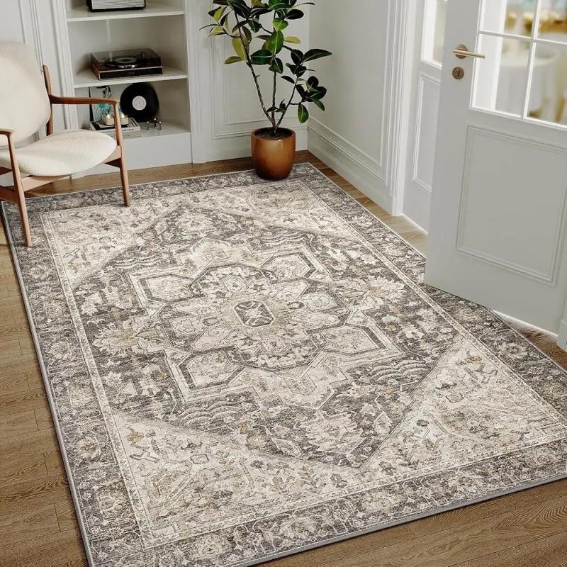 Non‑slip Wear Resistant Vintage Persian Wabi Sabi Rug, Washable Floor Mat for Living Room Bedroom Bedside Decor