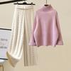 Women's Thickened Vest Turtleneck Knitted Sweater Wide Leg Pants Three Piece Autumn Winter Suit