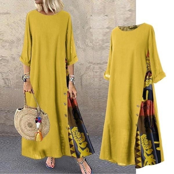 Plus Size Women’s Fashion Casual Loose Dress Big Swing Half Sleeve Long Dress Floral Holiday Maxi Dress Vestidos Longos Robe