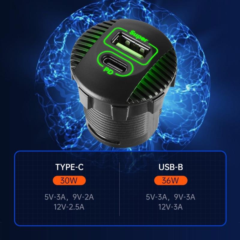 USB Type C 36 Вт LED Автомобильное зарядное устройство Водонепроницаемый Адаптер быстрой зарядки со светодиодной подсветкой для Автомобилей Грузовиков Внедорожников Мотоциклов Лодок