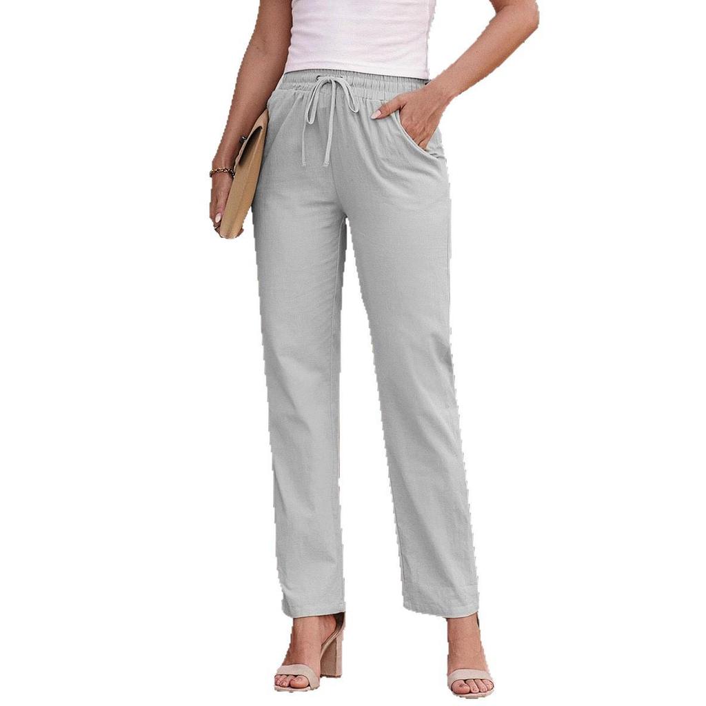 Женские хлопково-льняные брюки с кулиской и широкими штанинами