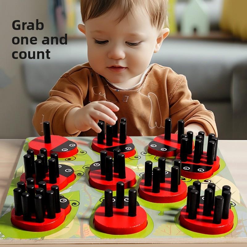 Fun Number Cognition Pairing Wooden Ladybug Stacked High Children Puzzle Toy For Early Childhood Learning