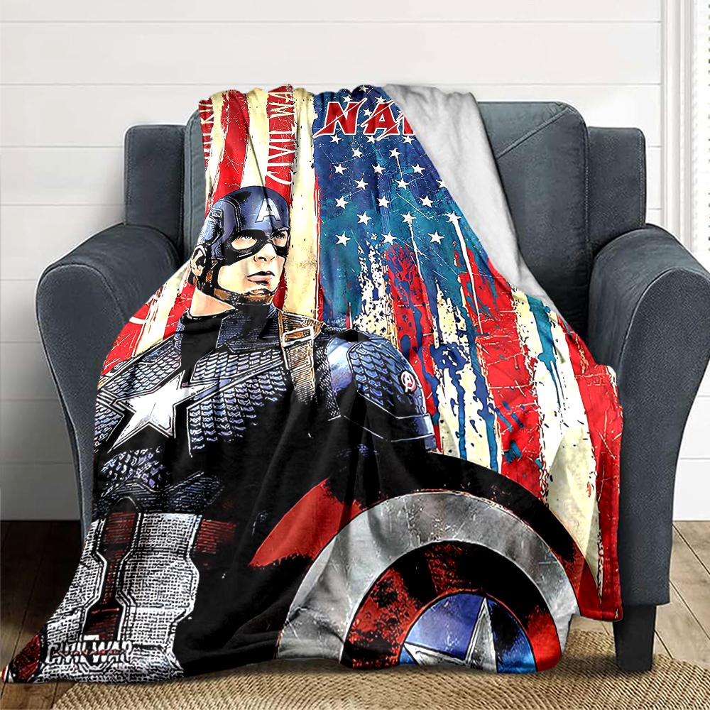 Custom Name Captain America's patriotic shield. blanket for Couch & Bed, Plush Cozy Fuzzy Blanket Super Soft & Warm Blankets for Fall and Winter. 0908