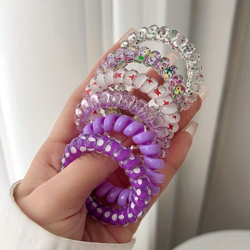 6Pcs/Set Women Fashion Telephone Wire Elastic Hair Band Colorful Printed Spiral Cord Rubber Band Hair Ties Hair Accessories Gift