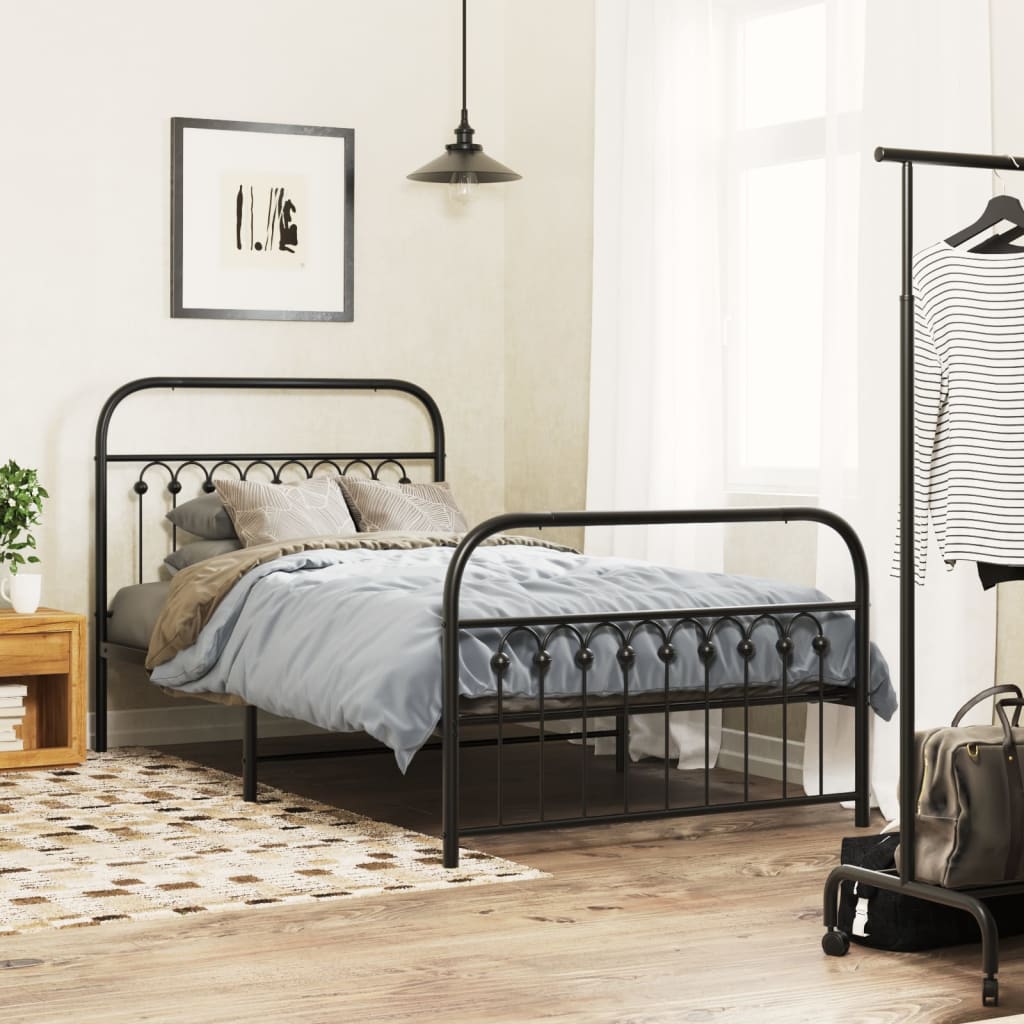 Metal Bed Frame with Headboard and Footboard Black 100 x 190 cm