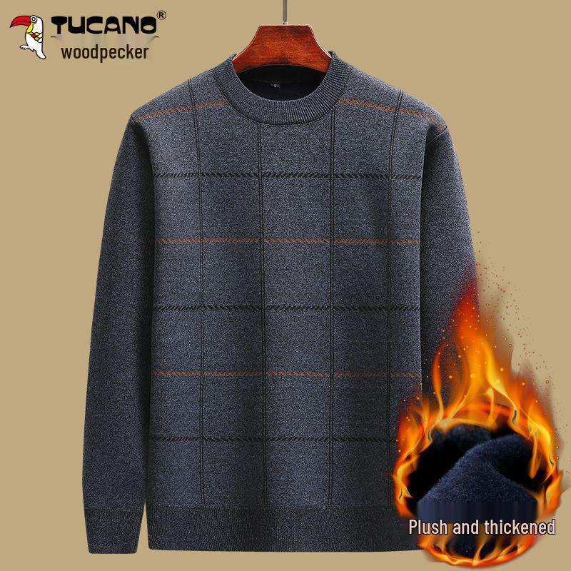 Woodpecker Dad Fleece-Lined Sweater: Warm, Thick Knit for Autumn/Winter – Ideal for Middle-Aged and Elderly, Perfect for Grandpa.