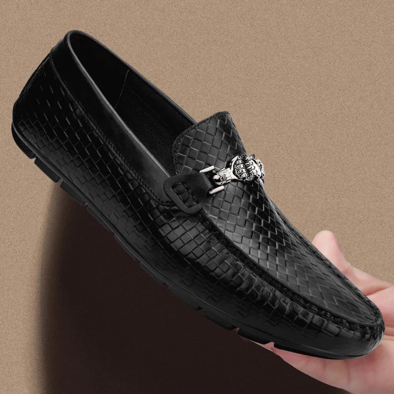 Fashion Summer Genuine Leather Mens Loafers Comfortable Flat Casual Shoes Men Breathable Slip-On Soft Driving Shoes Luxury Moccasins Man