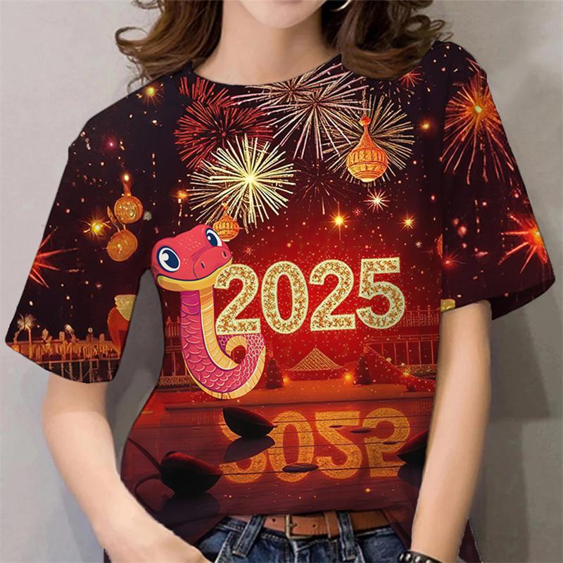 2025 Year Of The Snake T Shirt Women 3d Print Cute Snake Graphic T-shirts Fashion Casual Short Sleeve Unisex Lunar New Year Tees