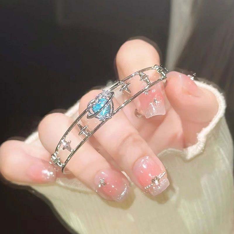 Браслет Y2K Синее Персиковое Сердце с Цирконами для Женщин Простой Хрустальный Крест Звезда Неправильный Геометрический Браслет Эстетичные Украшения