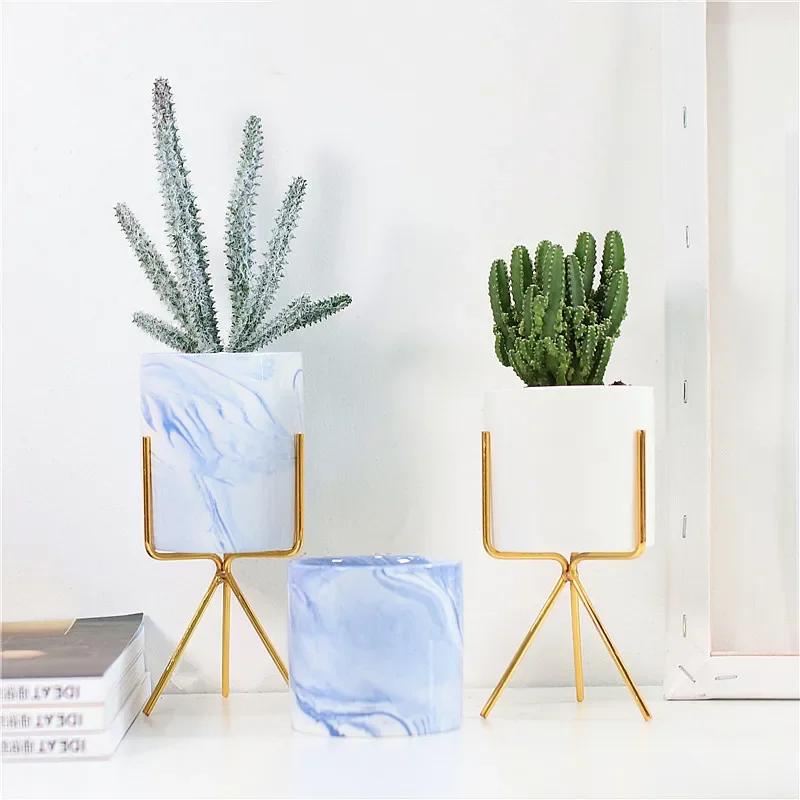 Скандинавская керамическая железная художественная мраморная ваза с узором розовое золото зеленый настольный цветочный горшок для домашнего офиса вазы декоративный суккулентный цветочный горшок