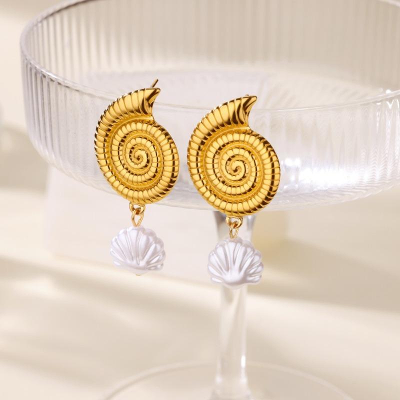 Модные нишевые серьги из нержавеющей стали с изысканным дизайном в виде раковины морской звезды и жемчужиной, легкая роскошь, универсальные, приморские украшения, новинки