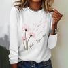 Dandelion Pink Ribbon Print Womens T-Shirt Designer Long Sleeve T-Shirt Polyester Women Fashion Long Sleeve