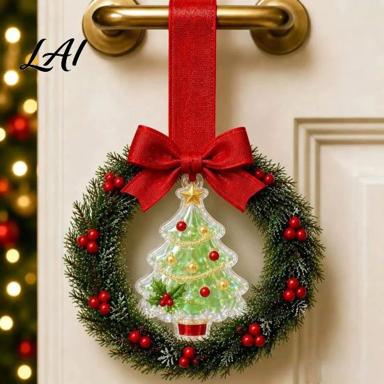 Versatile Seasonal Hanging Wreath Mini Christmas Door Handle Decoration Gingerbread/Angel/Bell/Snowman Artificial Pine Desktop Scenery with