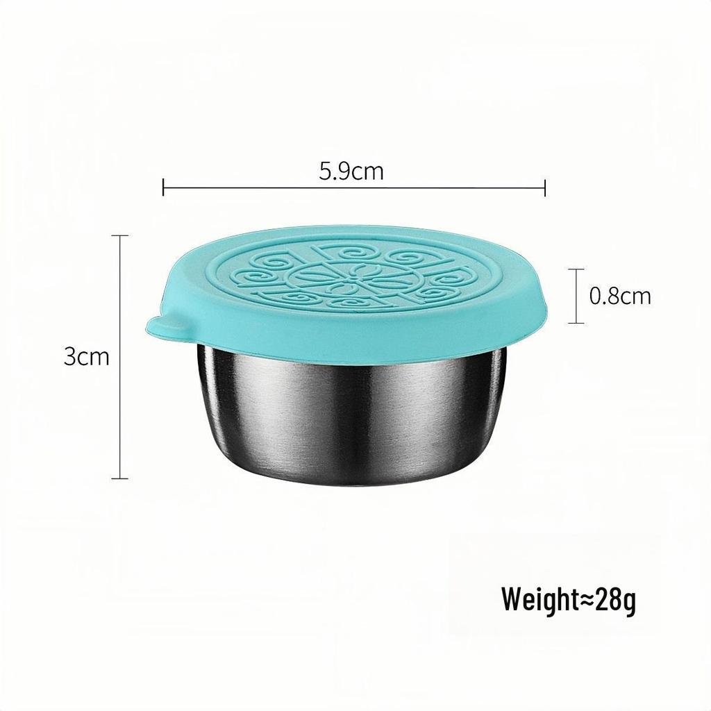 50/70ML Stainless Steel Sauce Cup with Silicone Lid - Leak-Proof Seasoning and Dipping Container