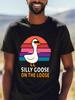 Men Cotton Tee Retro Silly Goose Graphic Short Sleeve Crew Neck Casual Street T Shirt For Funny Animal Lovers Summer Daily Tops