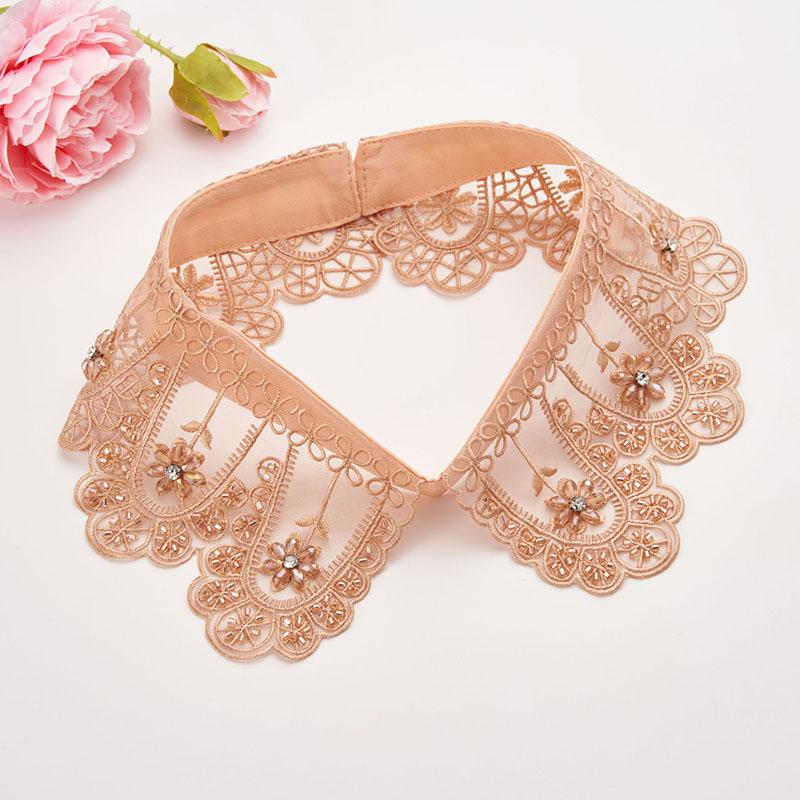 New Beading Lace Fake Collar Neckline Women White Lapel False Collars Woman Embroidery Removable Detachable Collar Tie Faux Col