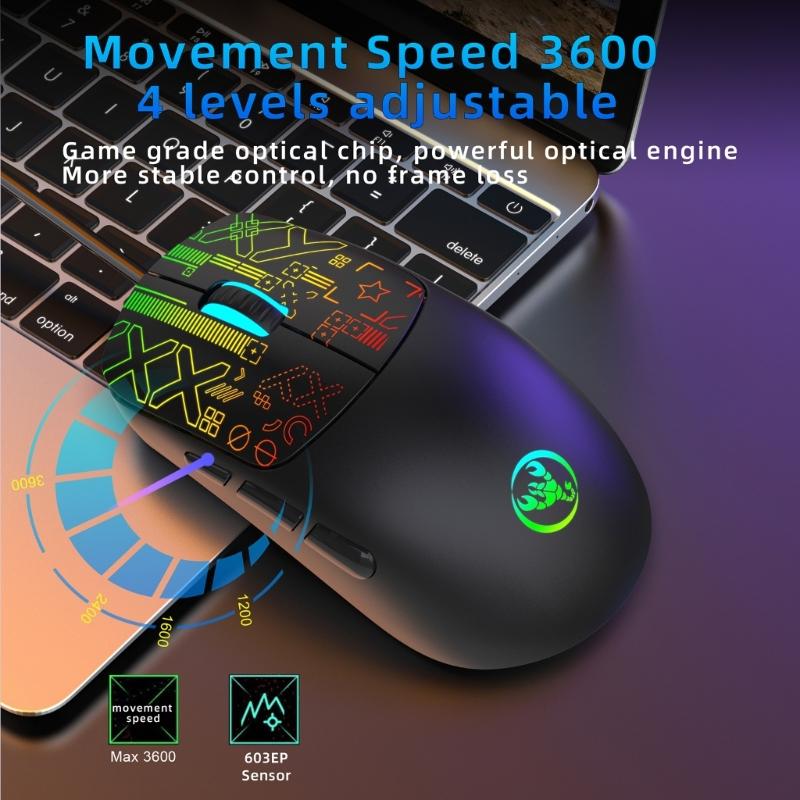 6 Button RGBs Illuminates Corded Mouse 3600DPI Precisions Tracking For Gaming Office Use With AntiSlip Scroll Wheel