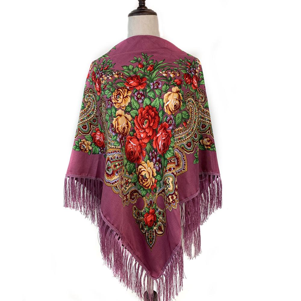Ethnic Style Peony Tassel Shawl: Cotton Headscarf for Women - Warm Autumn/Winter Square Scarf & Sunscreen