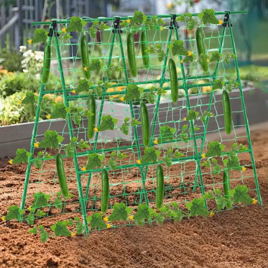 Cucumber Trellis for Garden 48 Inch A-Frame Plant Trellis Set with Net And Ties Climbing Vegetable Support Trellis for Cucumbers Tomatoes Grapes