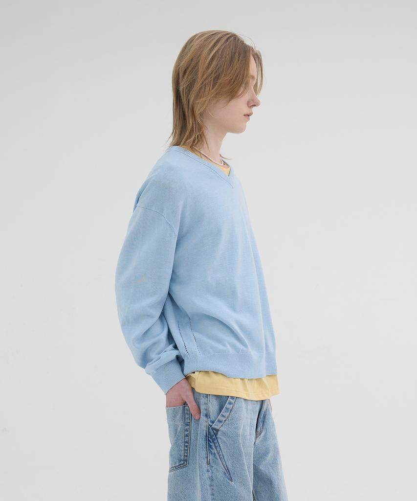 KNOUUN Crop V Neck Knit (Sky Blue)