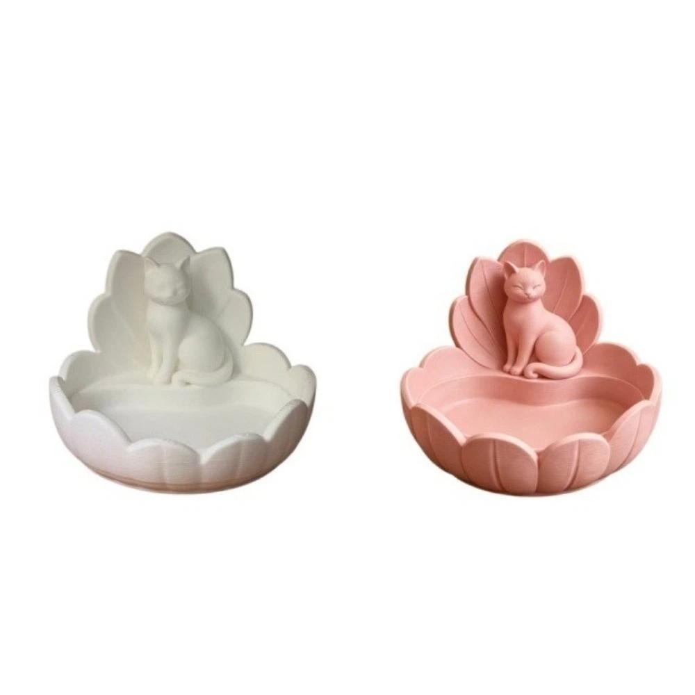 Cute Jewelry Storage Tray Resin Material Cat Figurine Holder New Trinket Dish Gift for Women