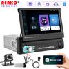 1 Din Radio with Bluetooth, 7 Inch Flip Out Screen Retractable Car Stereo Support FM/SWC/TF/USB/Type C/AXU + Rear View Camera