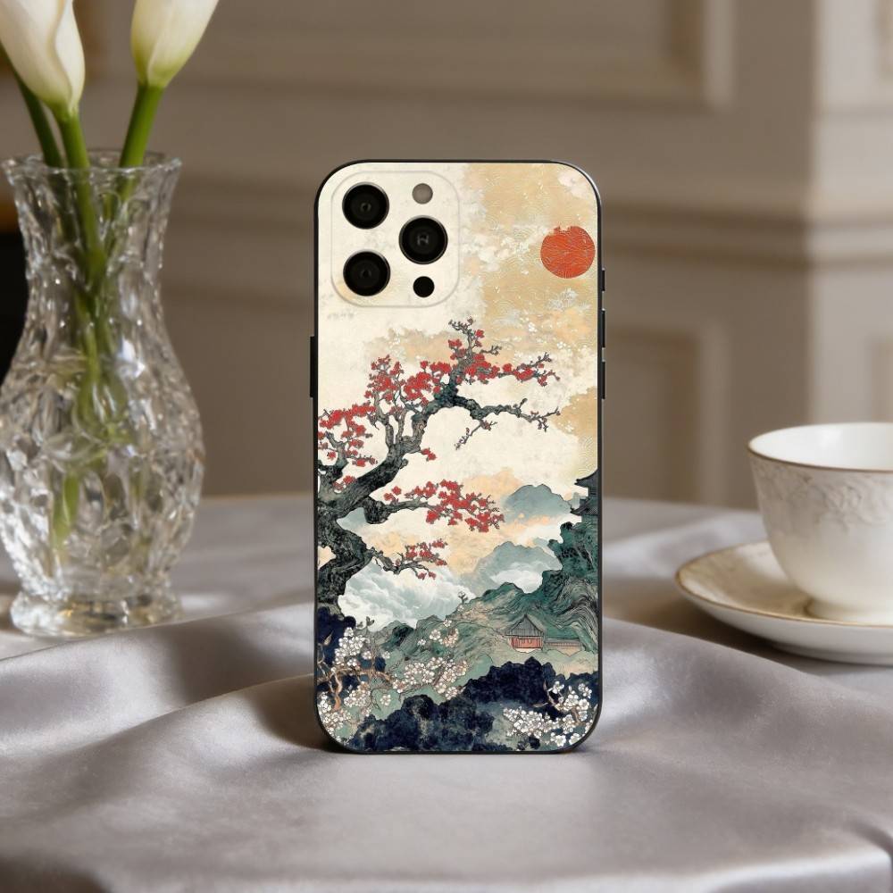 C-китайский-E l-пейзаж-E Чехол для телефона For iPhone 17pro, 16,15,14,13,12,11 X XR Plus, Другие Мягкий Черный Чехол