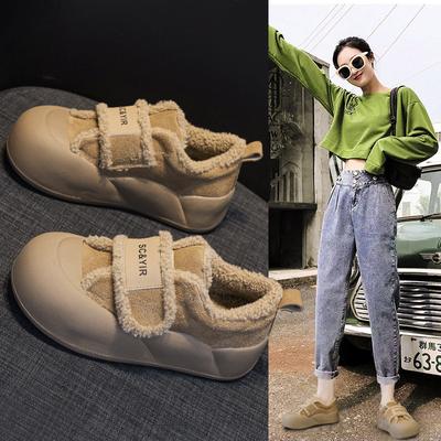 Туфли на платформе 2025 новые бархатные теплые из искусственной овечьей шерсти матовая кожа повседневная мода на липучке женская обувь