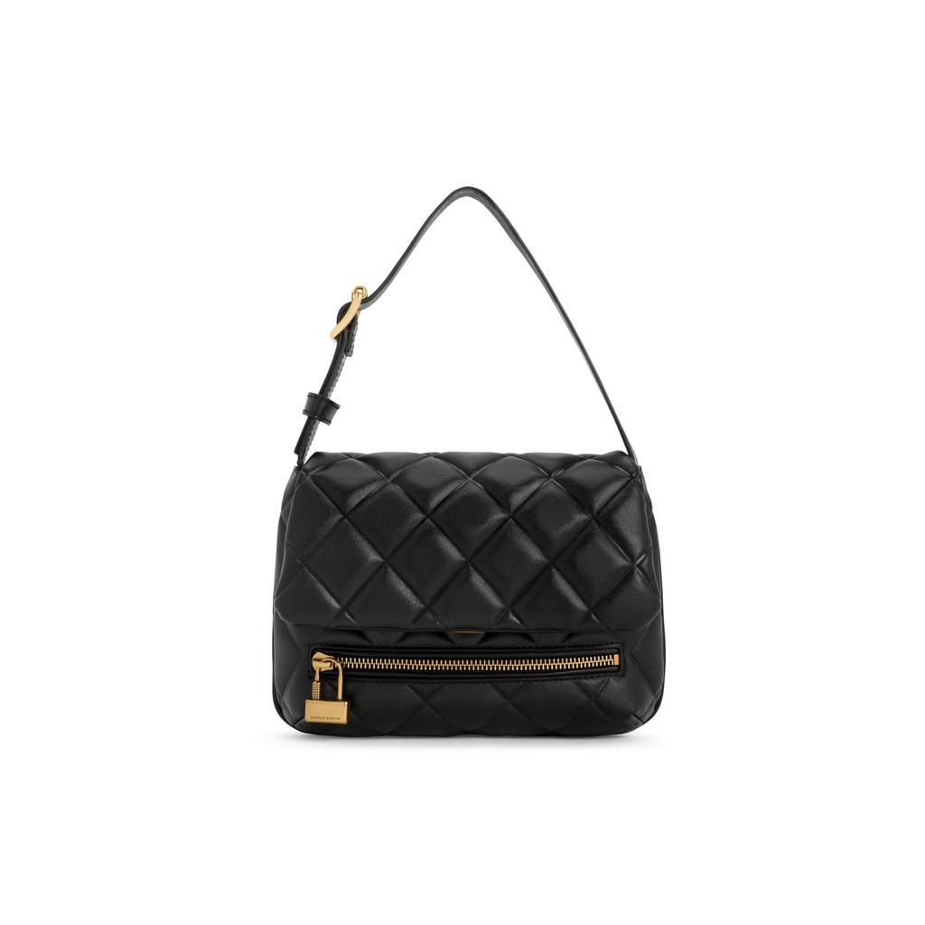 Charles & Keith Quilted Fashion Versatile Small CK Bag Women Shoulder Bag Black Beige CK2-20271238