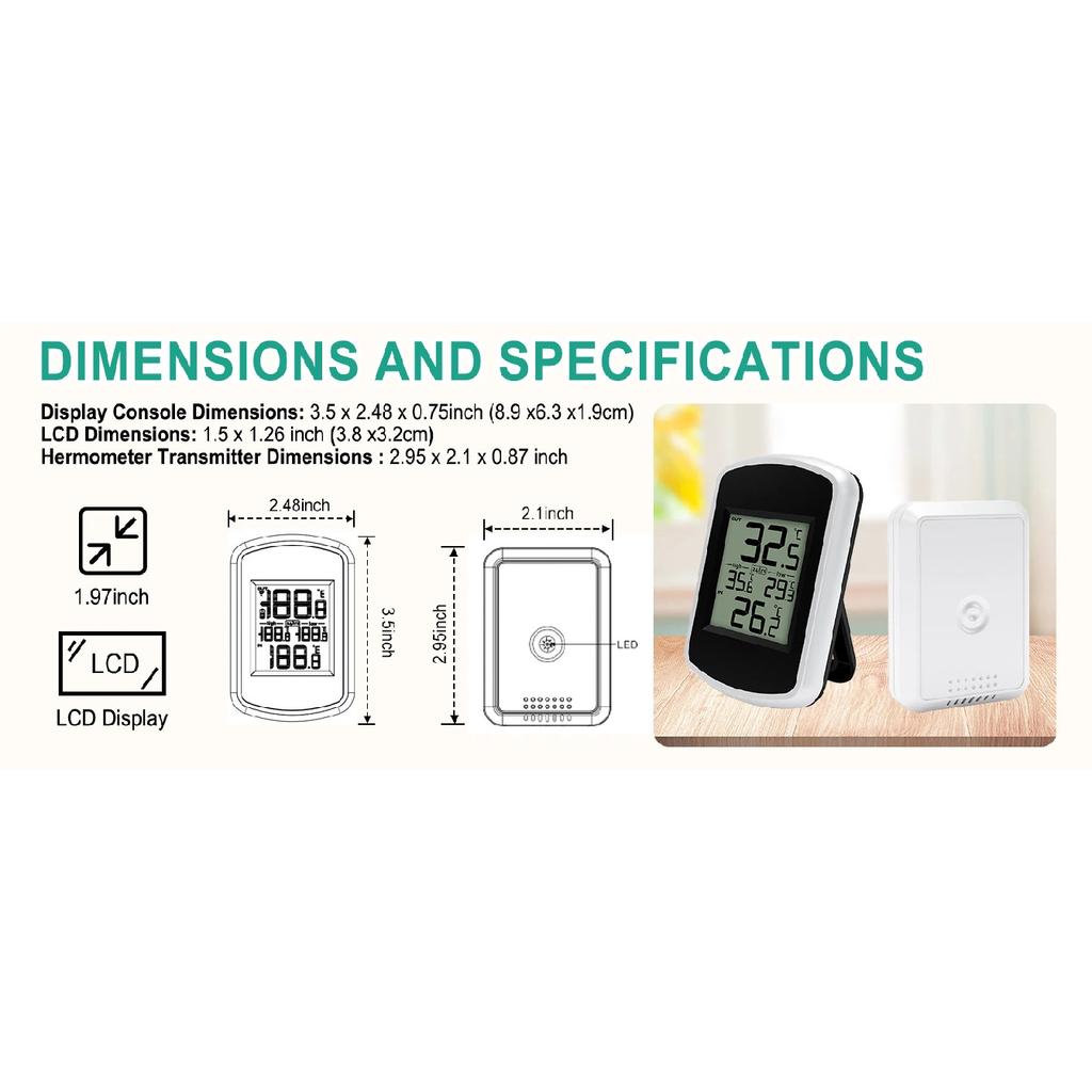 Wireless Digital Thermometer -40℃~60℃ Wide Range 60s Auto Update Wall Mount/Stand Easy Read LCD Screen for Home Office Garden