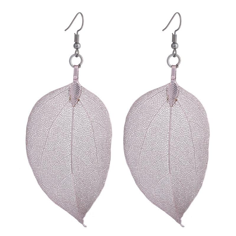 LOVBEAFAS Fashion Wedding Long Earrings Filigree Dipped Unique Natural Real Leaf Earings for Women Fine Jewelry Party Gifts