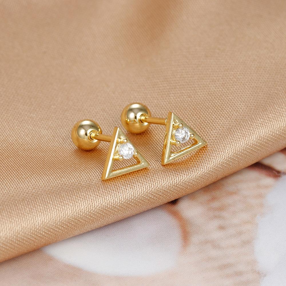 Simple Geometric Triangle Moon Small Stud Earrings For Women Fashion Stainless Steel Heart Hand Piercing Earring Punk Jewelry