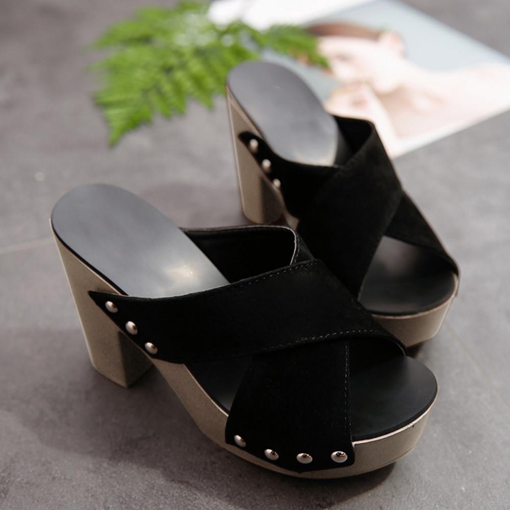 Женские модные шлепанцы, шлепанцы с перекрестным ремешком, шлепанцы на толстом высоком каблуке и толстом каблуке, туфли с открытым носком PSH