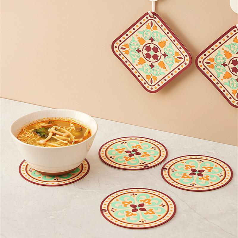 Натуральная пробка Круглый коврик для чашки Подставки для напитков Теплоизоляция Узорчатый коврик для держателя горшка Для журнального столика Настольные кухонные принадлежности