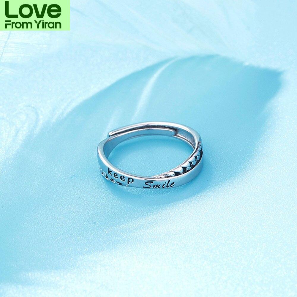 New English Alphabet Cross Open Ring Keep Smile Hip Hop Retro Men Rings Trend Women Jewelry Adjustable Festival Birthday Gift