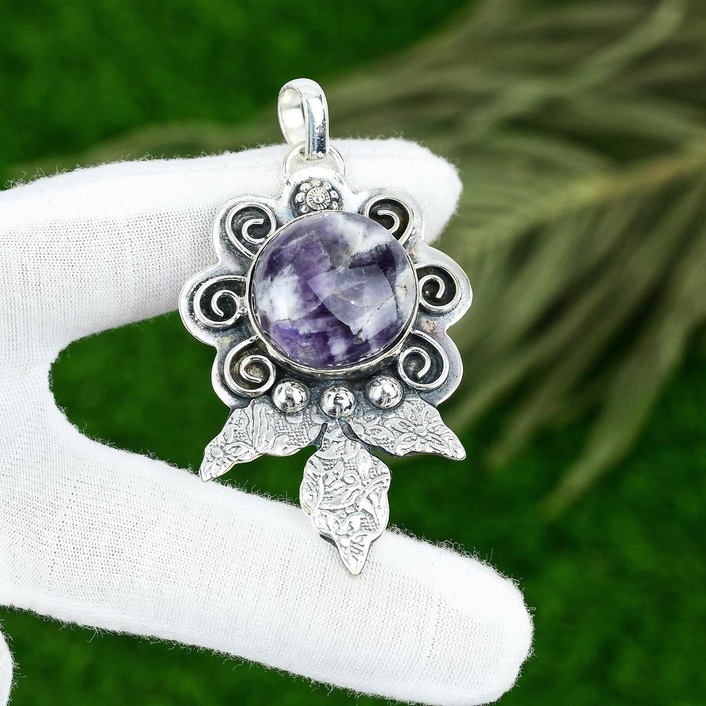 Sisters Day Sale Natural Chevron Amethyst Daughter Pendant Jewelry 925 Silver