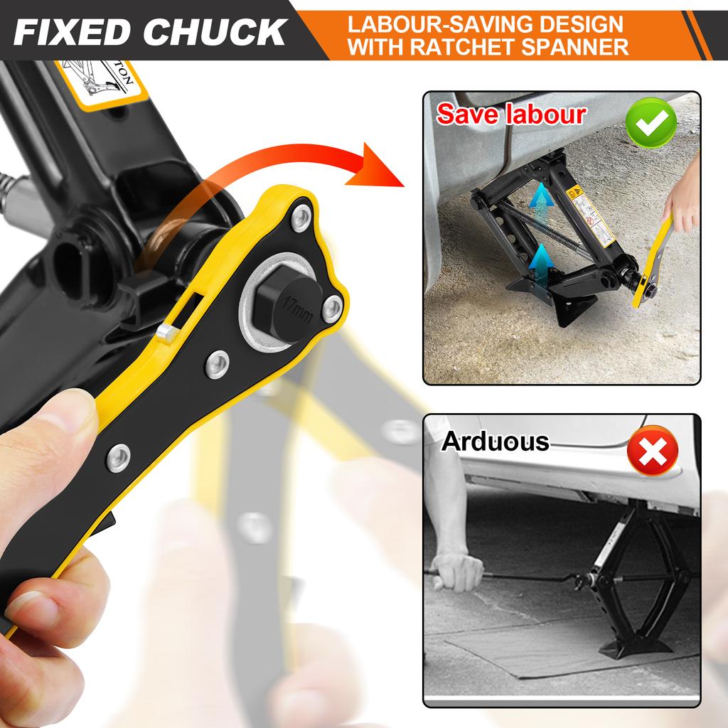 DayPlus Crane Scissor Jack, 2 Ton Car Lifting Scissor Jack with Ratchet, Heavy Duty Steel Scissor Jack 11-39cm Lifting Jack Tool