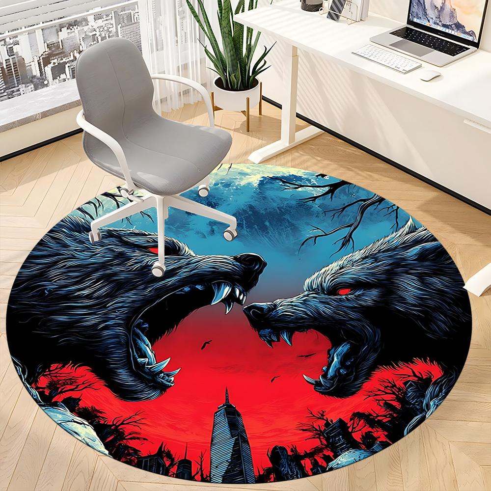 1PC Werewolf Moonlit Office Round Area Rug, Mat Suitable ForOffice, Under Office Chairs Bedroom Living Room Home Decor, Room Deco