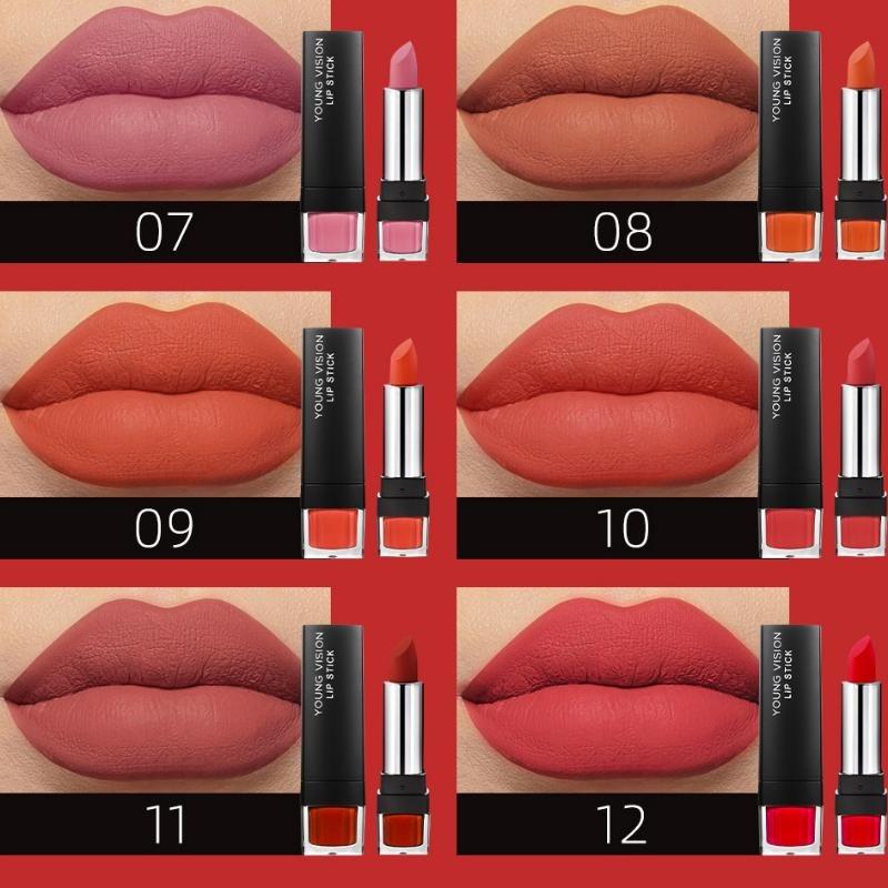 Матовая матовая 12-цветная однотонная помада Velvet Lipstick, которую нелегко приклеить к чашке