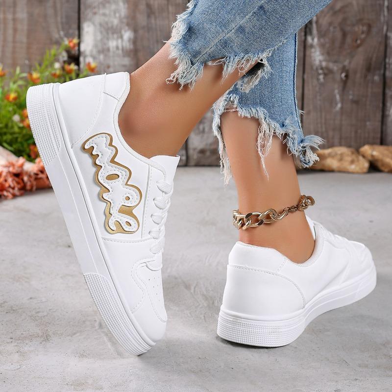 Fashion 2025 Brand Lace Up Women's Vulcanize Shoes Outdoor Walking Appliques Flat with Sneakers Plus Size Versatile Ladies Casual Shoes