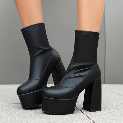 Осень новые водонепроницаемые настольные французские маленькие короткие ботинки супер высокий каблук ботинки большого размера толстая подошва квадратный носок обувь